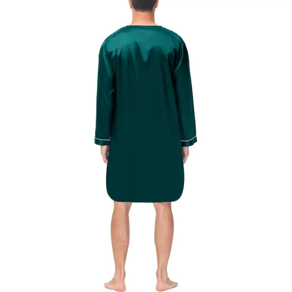 SWOMOG Mens Silk Satin Nightshirt Loose Henley Sleep Shirt Short amp Long Sleeve Pajamas Soft Big amp Tall Men NightwearDeep Green