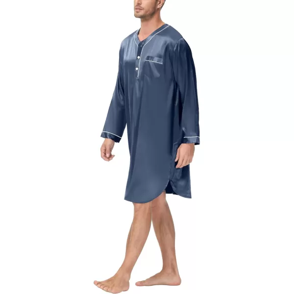 SWOMOG Mens Silk Satin Nightshirt Loose Henley Sleep Shirt Short amp Long Sleeve Pajamas Soft Big amp Tall Men NightwearDeep Grey