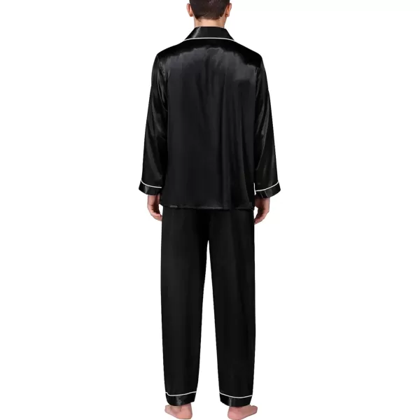 SWOMOG Mens Silk Satin Pajamas Long Sleeve Loungewear Twopiece Sleepwear ButtonDown Pj SetBlack