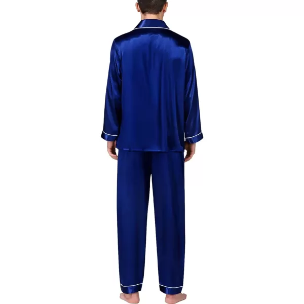 SWOMOG Mens Silk Satin Pajamas Long Sleeve Loungewear Twopiece Sleepwear ButtonDown Pj SetBlue