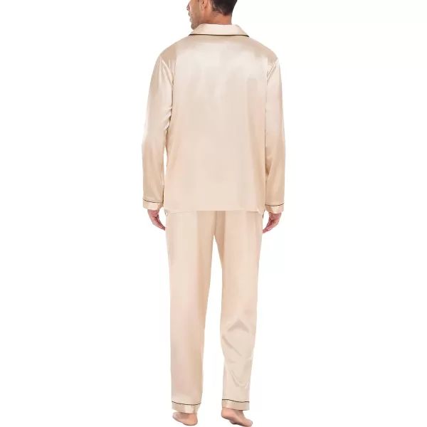 SWOMOG Mens Silk Satin Pajamas Long Sleeve Loungewear Twopiece Sleepwear ButtonDown Pj SetChampagne