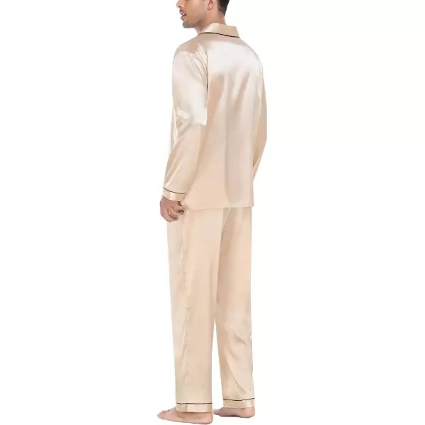 SWOMOG Mens Silk Satin Pajamas Long Sleeve Loungewear Twopiece Sleepwear ButtonDown Pj SetChampagne