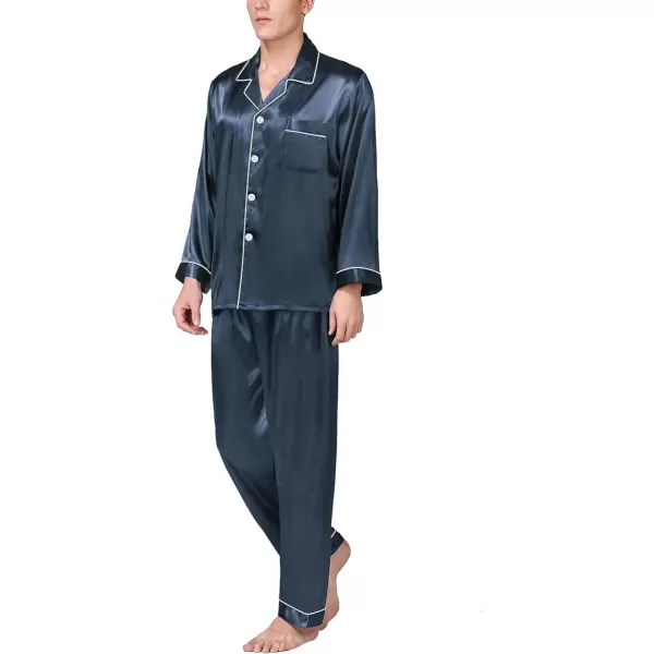 SWOMOG Mens Silk Satin Pajamas Long Sleeve Loungewear Twopiece Sleepwear ButtonDown Pj SetDeep Grey