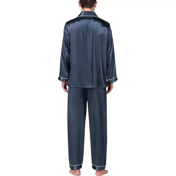 SWOMOG Mens Silk Satin Pajamas Long Sleeve Loungewear Twopiece Sleepwear ButtonDown Pj SetDeep Grey