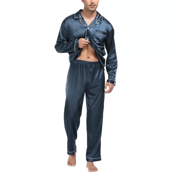 SWOMOG Mens Silk Satin Pajamas Long Sleeve Loungewear Twopiece Sleepwear ButtonDown Pj SetDeep Grey