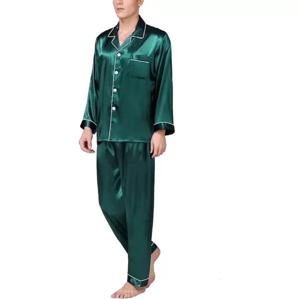 SWOMOG Mens Silk Satin Pajamas Long Sleeve Loungewear Twopiece Sleepwear ButtonDown Pj SetGreen