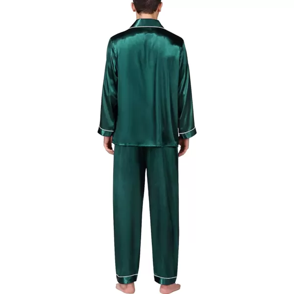 SWOMOG Mens Silk Satin Pajamas Long Sleeve Loungewear Twopiece Sleepwear ButtonDown Pj SetGreen