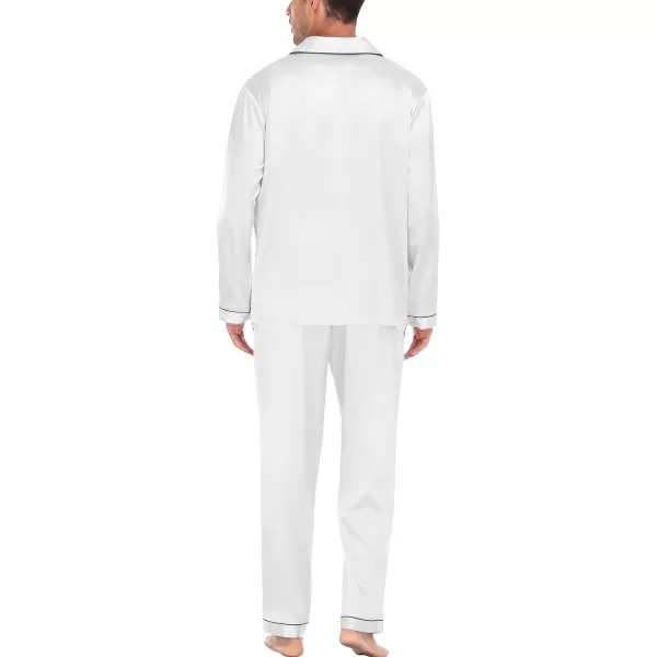 SWOMOG Mens Silk Satin Pajamas Long Sleeve Loungewear Twopiece Sleepwear ButtonDown Pj SetWhite