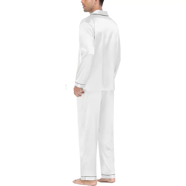 SWOMOG Mens Silk Satin Pajamas Long Sleeve Loungewear Twopiece Sleepwear ButtonDown Pj SetWhite