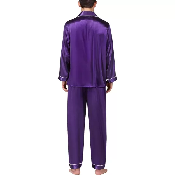 SWOMOG Mens Silk Satin Pajamas Long Sleeve Loungewear Twopiece Sleepwear ButtonDown Pj SetWineberry