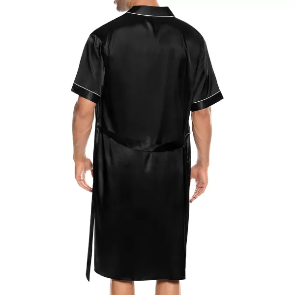 SWOMOG Mens Silk Satin Robe with Shorts Set 2PCS Short Sleeve Kimono Bathrobe Soft Sleepwear Pjs Sets with PocketsBlack