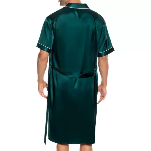 SWOMOG Mens Silk Satin Robe with Shorts Set 2PCS Short Sleeve Kimono Bathrobe Soft Sleepwear Pjs Sets with PocketsDeep Green