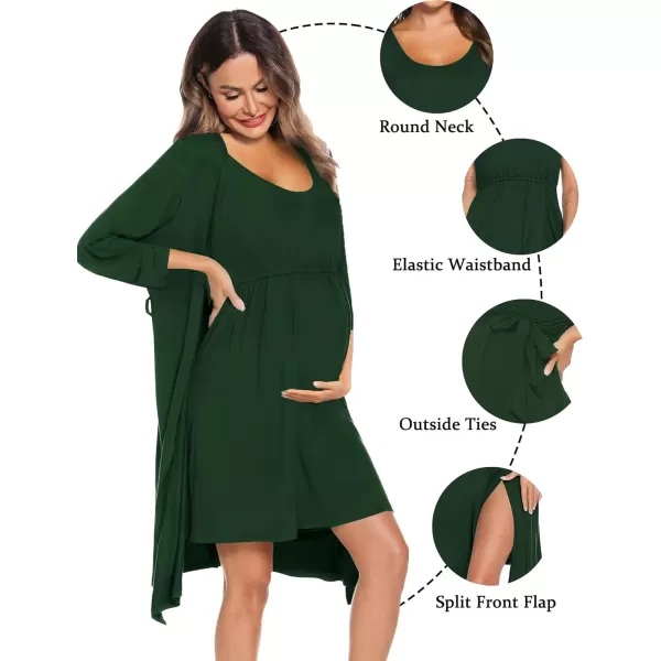 SWOMOG Nursing Robes Maternity Dress 2 Piece Nightgown for Breastfeeding 3in1 Hospital Labor Delivery Bathrobe Nursing DressArmy Green