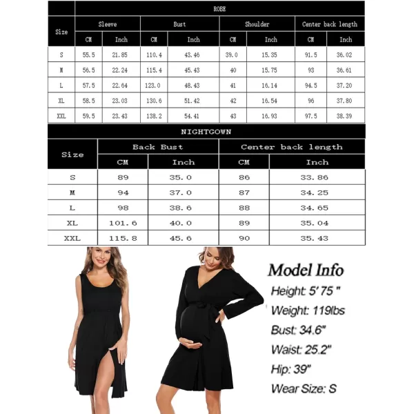 SWOMOG Nursing Robes Maternity Dress 2 Piece Nightgown for Breastfeeding 3in1 Hospital Labor Delivery Bathrobe Nursing DressBlack