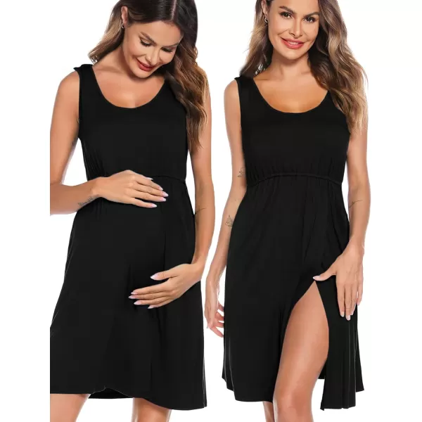 SWOMOG Nursing Robes Maternity Dress 2 Piece Nightgown for Breastfeeding 3in1 Hospital Labor Delivery Bathrobe Nursing DressBlack