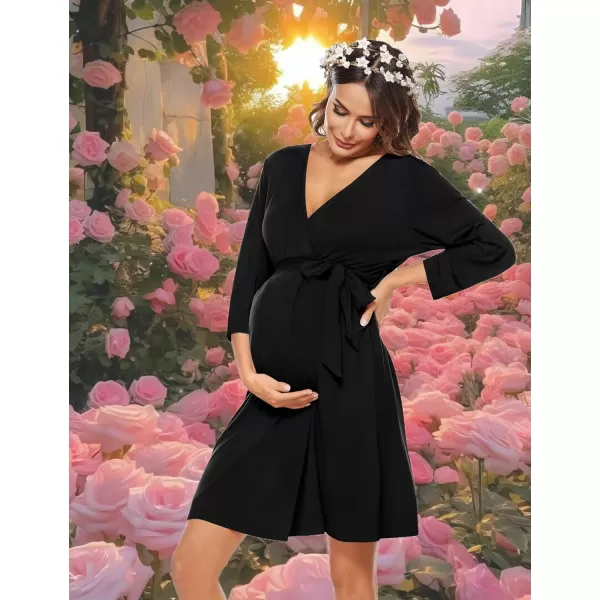 SWOMOG Nursing Robes Maternity Dress 2 Piece Nightgown for Breastfeeding 3in1 Hospital Labor Delivery Bathrobe Nursing DressBlack