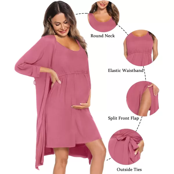 SWOMOG Nursing Robes Maternity Dress 2 Piece Nightgown for Breastfeeding 3in1 Hospital Labor Delivery Bathrobe Nursing DressCoral