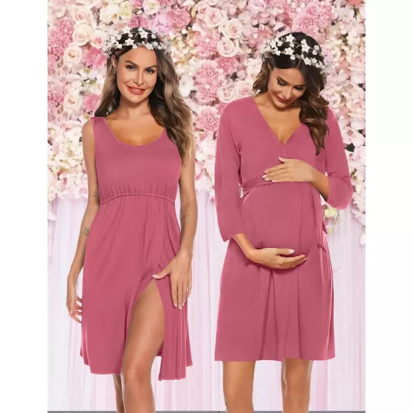 SWOMOG Nursing Robes Maternity Dress 2 Piece Nightgown for Breastfeeding 3in1 Hospital Labor Delivery Bathrobe Nursing DressCoral