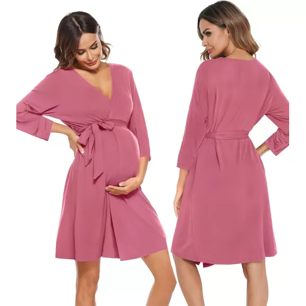 SWOMOG Nursing Robes Maternity Dress 2 Piece Nightgown for Breastfeeding 3in1 Hospital Labor Delivery Bathrobe Nursing DressCoral