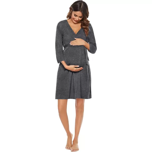 SWOMOG Nursing Robes Maternity Dress 2 Piece Nightgown for Breastfeeding 3in1 Hospital Labor Delivery Bathrobe Nursing DressDark Grey