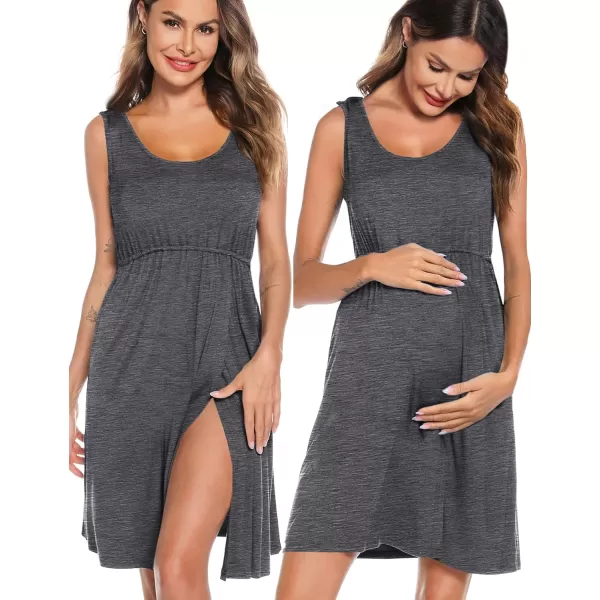 SWOMOG Nursing Robes Maternity Dress 2 Piece Nightgown for Breastfeeding 3in1 Hospital Labor Delivery Bathrobe Nursing DressDark Grey