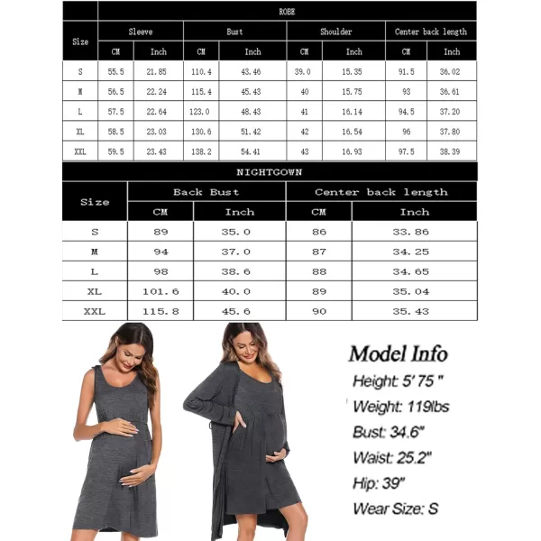 SWOMOG Nursing Robes Maternity Dress 2 Piece Nightgown for Breastfeeding 3in1 Hospital Labor Delivery Bathrobe Nursing DressDark Grey