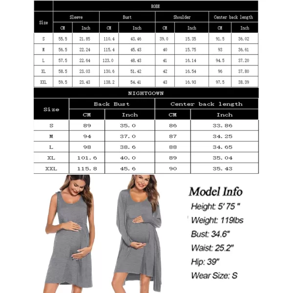 SWOMOG Nursing Robes Maternity Dress 2 Piece Nightgown for Breastfeeding 3in1 Hospital Labor Delivery Bathrobe Nursing DressGrey