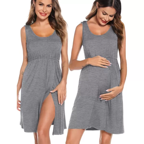 SWOMOG Nursing Robes Maternity Dress 2 Piece Nightgown for Breastfeeding 3in1 Hospital Labor Delivery Bathrobe Nursing DressGrey