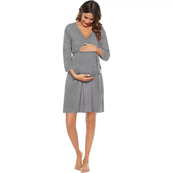 SWOMOG Nursing Robes Maternity Dress 2 Piece Nightgown for Breastfeeding 3in1 Hospital Labor Delivery Bathrobe Nursing DressGrey