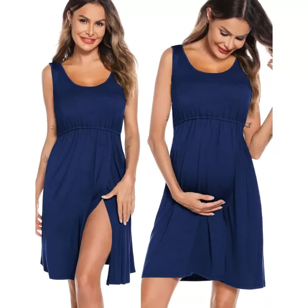 SWOMOG Nursing Robes Maternity Dress 2 Piece Nightgown for Breastfeeding 3in1 Hospital Labor Delivery Bathrobe Nursing DressNavy Blue