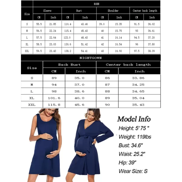 SWOMOG Nursing Robes Maternity Dress 2 Piece Nightgown for Breastfeeding 3in1 Hospital Labor Delivery Bathrobe Nursing DressNavy Blue