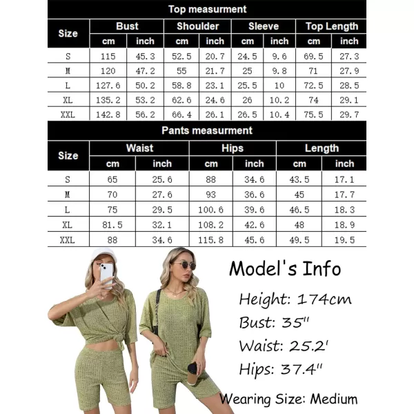 SWOMOG Pajamas 2 Piece Outfits for Women Ribbed Knit Tee amp Biker Shorts Set Drop Shoulder Lounge Sets Soft SleepwearLight Yellow