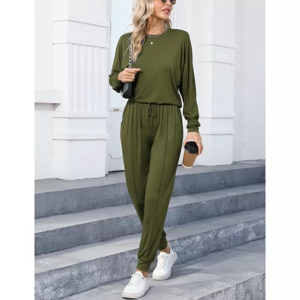 SWOMOG Pajamas for Women Long Sleeve Crop Top and Pants Lounge Set 2 Piece Outfits Soft Sleepwear and Loungewear PjsArmy Green