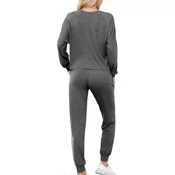 SWOMOG Pajamas for Women Long Sleeve Crop Top and Pants Lounge Set 2 Piece Outfits Soft Sleepwear and Loungewear PjsDark Grey