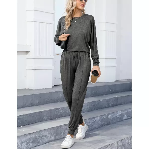 SWOMOG Pajamas for Women Long Sleeve Crop Top and Pants Lounge Set 2 Piece Outfits Soft Sleepwear and Loungewear PjsDark Grey