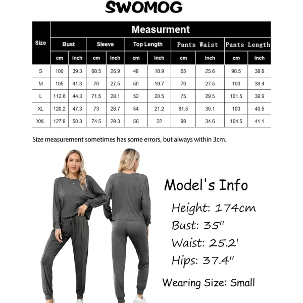 SWOMOG Pajamas for Women Long Sleeve Crop Top and Pants Lounge Set 2 Piece Outfits Soft Sleepwear and Loungewear PjsDark Grey