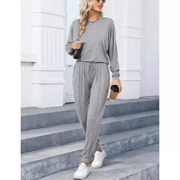 SWOMOG Pajamas for Women Long Sleeve Crop Top and Pants Lounge Set 2 Piece Outfits Soft Sleepwear and Loungewear PjsGrey