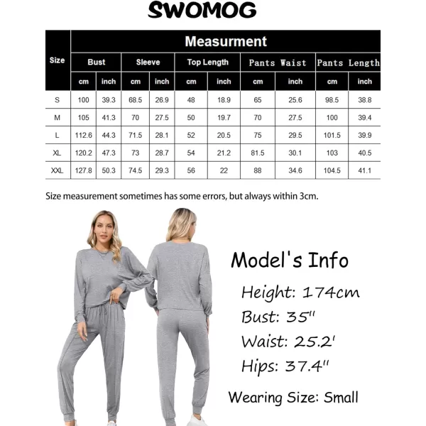 SWOMOG Pajamas for Women Long Sleeve Crop Top and Pants Lounge Set 2 Piece Outfits Soft Sleepwear and Loungewear PjsGrey