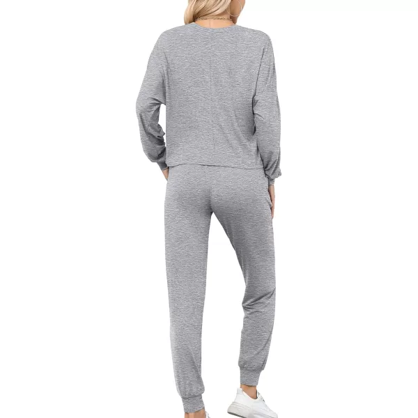 SWOMOG Pajamas for Women Long Sleeve Crop Top and Pants Lounge Set 2 Piece Outfits Soft Sleepwear and Loungewear PjsGrey