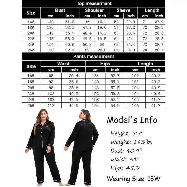 SWOMOG Plus Size Pajama Set for Women Silk Satin Pajamas Long Sleeve Sleepwear Button Down PJs Soft Pj Set with Chest PocketBlack