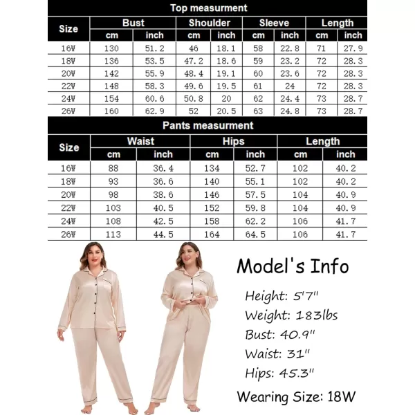 SWOMOG Plus Size Pajama Set for Women Silk Satin Pajamas Long Sleeve Sleepwear Button Down PJs Soft Pj Set with Chest PocketChampagne