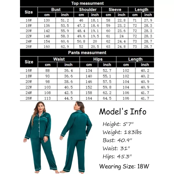 SWOMOG Plus Size Pajama Set for Women Silk Satin Pajamas Long Sleeve Sleepwear Button Down PJs Soft Pj Set with Chest PocketGreen