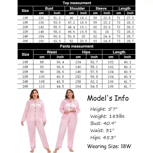 SWOMOG Plus Size Pajama Set for Women Silk Satin Pajamas Long Sleeve Sleepwear Button Down PJs Soft Pj Set with Chest PocketPink