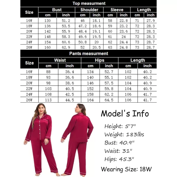 SWOMOG Plus Size Pajama Set for Women Silk Satin Pajamas Long Sleeve Sleepwear Button Down PJs Soft Pj Set with Chest PocketRed