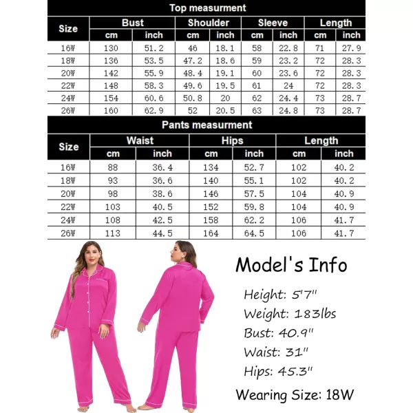 SWOMOG Plus Size Pajama Set for Women Silk Satin Pajamas Long Sleeve Sleepwear Button Down PJs Soft Pj Set with Chest PocketRose Red