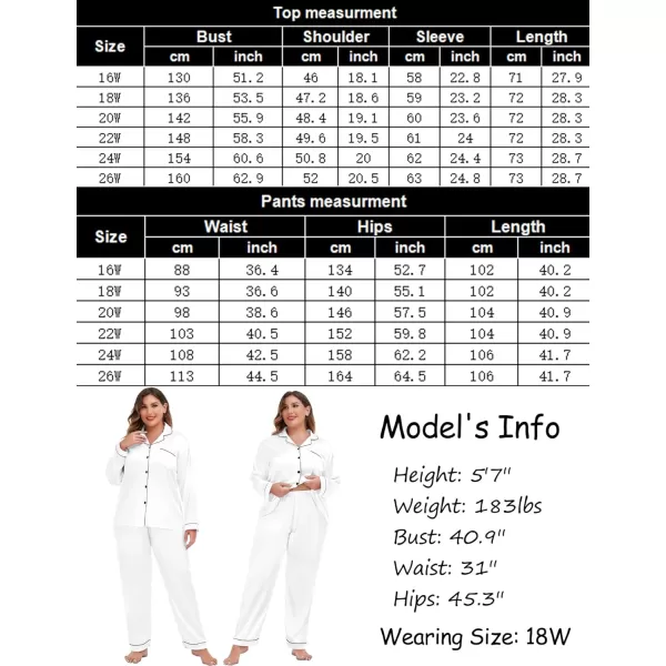 SWOMOG Plus Size Pajama Set for Women Silk Satin Pajamas Long Sleeve Sleepwear Button Down PJs Soft Pj Set with Chest PocketWhite