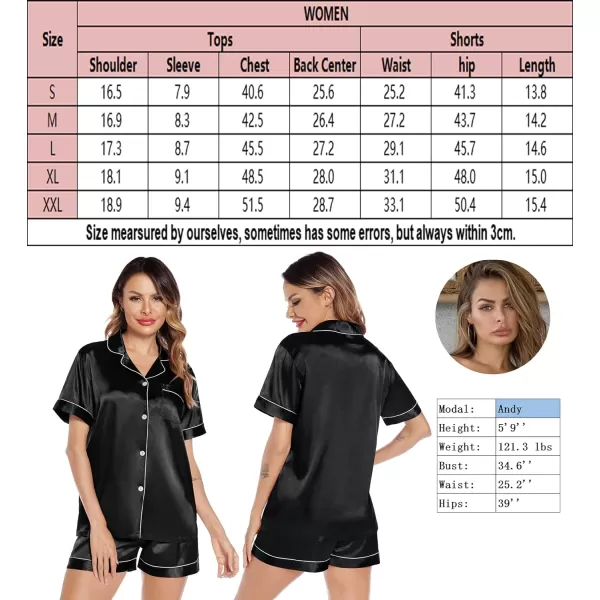 SWOMOG Satin Matching Pajamas Sets Couple Silk Button Down Nightwear Short Sleeve Sleepwear 2 Pieces Loungewear with ShortsBlackwomen No Pocket