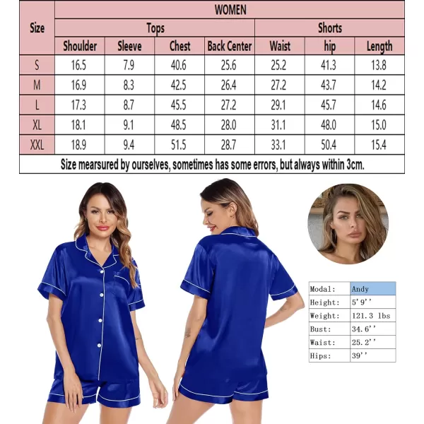 SWOMOG Satin Matching Pajamas Sets Couple Silk Button Down Nightwear Short Sleeve Sleepwear 2 Pieces Loungewear with ShortsBluewomen No Pocket