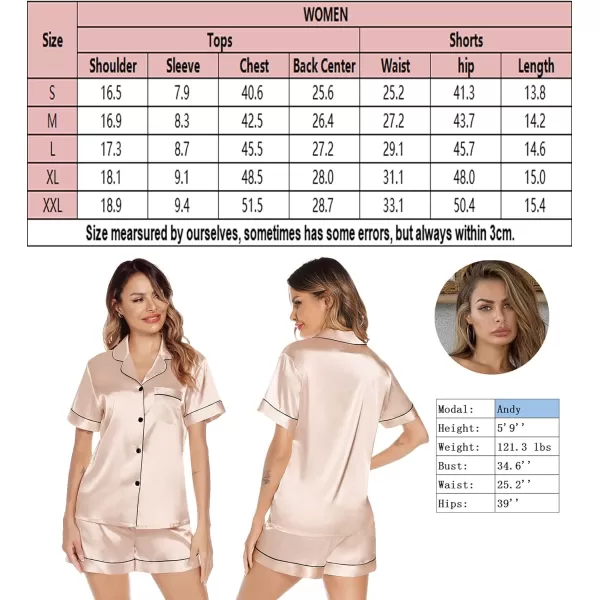 SWOMOG Satin Matching Pajamas Sets Couple Silk Button Down Nightwear Short Sleeve Sleepwear 2 Pieces Loungewear with ShortsChampagnewomen No Pocket