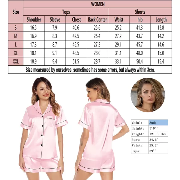 SWOMOG Satin Matching Pajamas Sets Couple Silk Button Down Nightwear Short Sleeve Sleepwear 2 Pieces Loungewear with ShortsCpinkwomen No Pocket